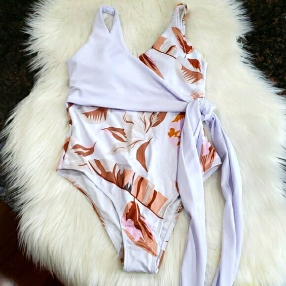 Deep V Neck Wrap Around One Piece Swimsuit - Picture 4 of 5